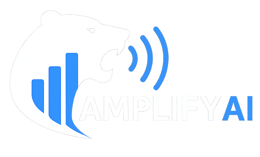 white and blue version of AmplifyAI logo