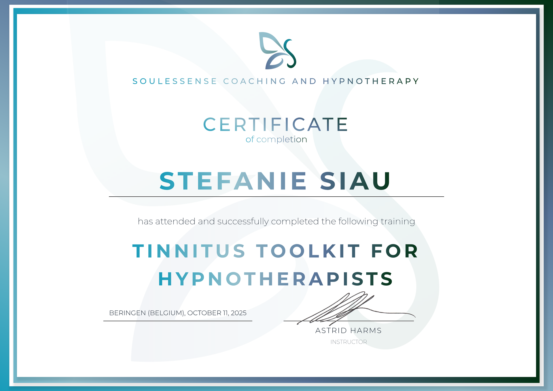 tinnitus certificate hypnose hypnotherapist