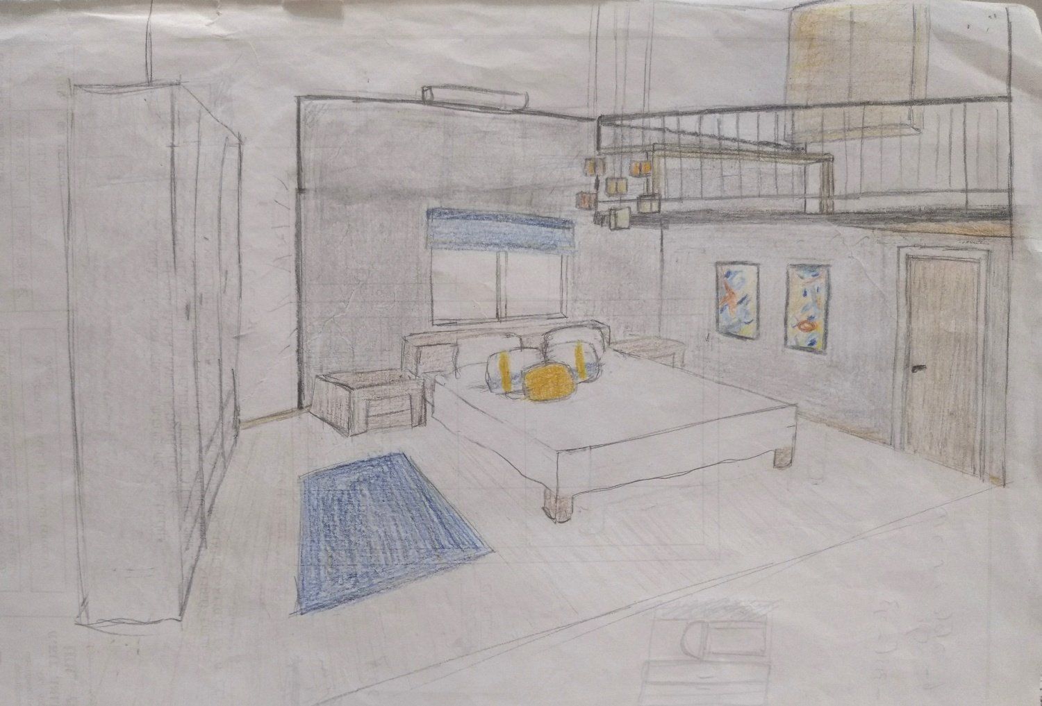 עיצוב הבית - חדר שינה - ציור - פרספקטיבה