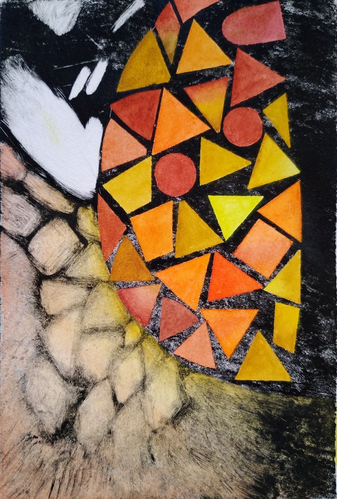 שקיפות והשתקפות 1, מונוטייפ דיו וצבעי מים על נייר, 25/18, 2021