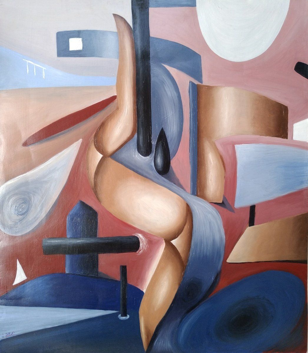 ים והר - ציור שמן על נייר