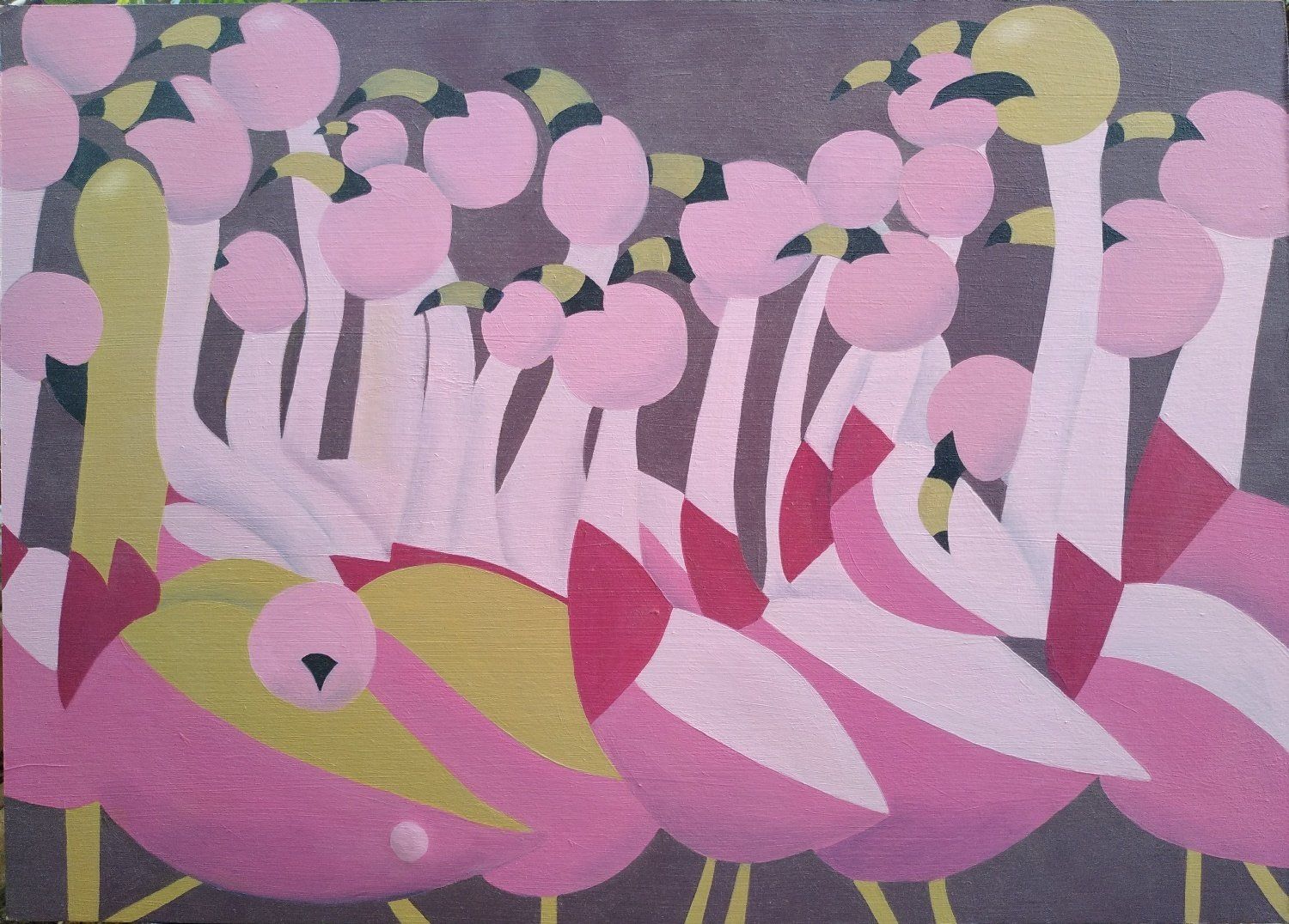 פלמינגו - ציור שמן על דיקט