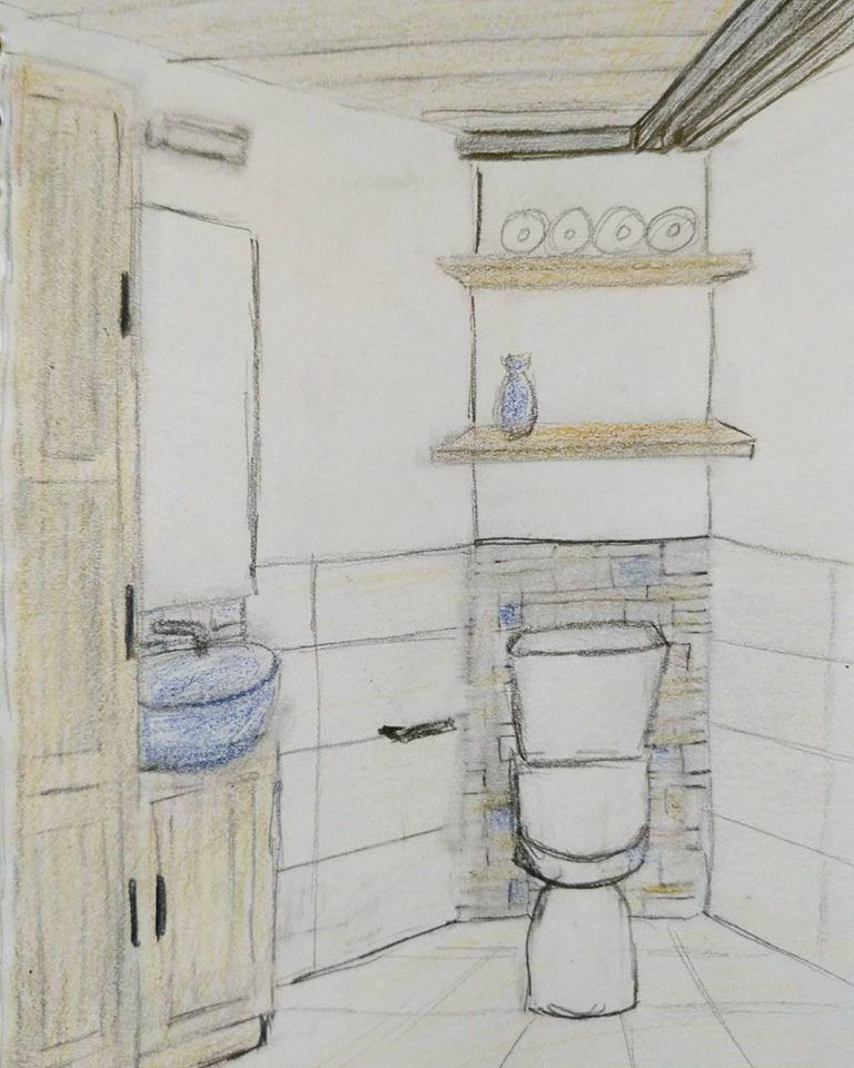 עיצוב הבית - עיצוב שירותים - ציור - פרספקטיבה