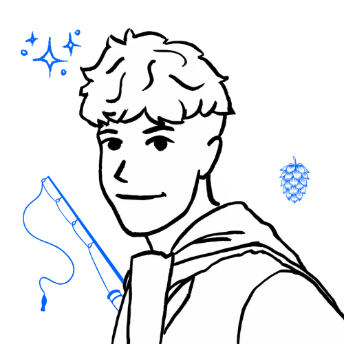 A black and white drawing of a boy holding a fishing rod.