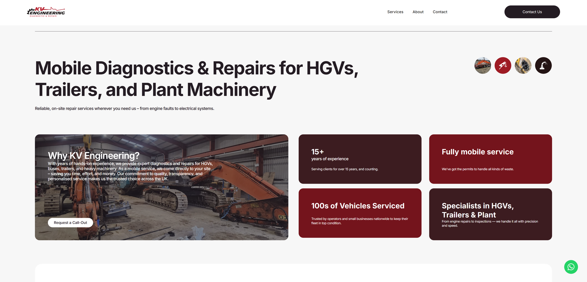 A website for mobile diagnostics and repairs for hgvs , trailers , and plant machinery.