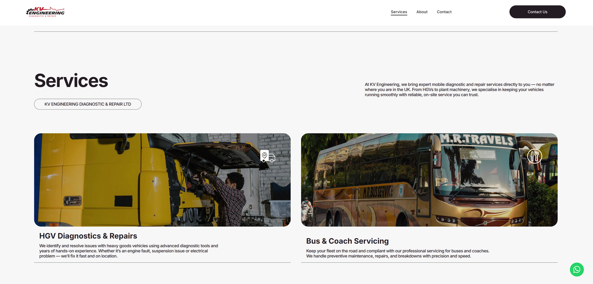 A screenshot of a website showing a bus and a crane.