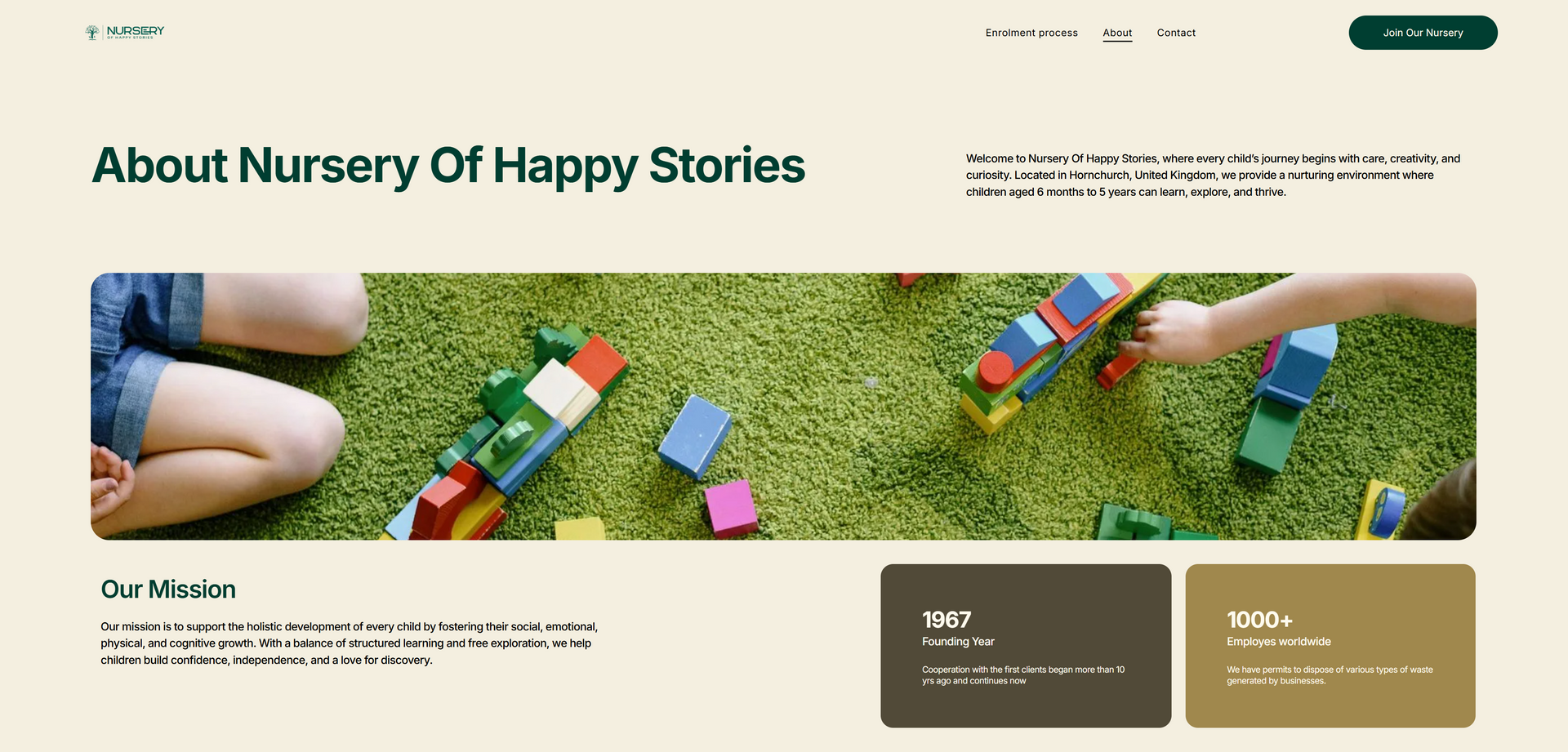 A screenshot of a website about nursery of happy stories.