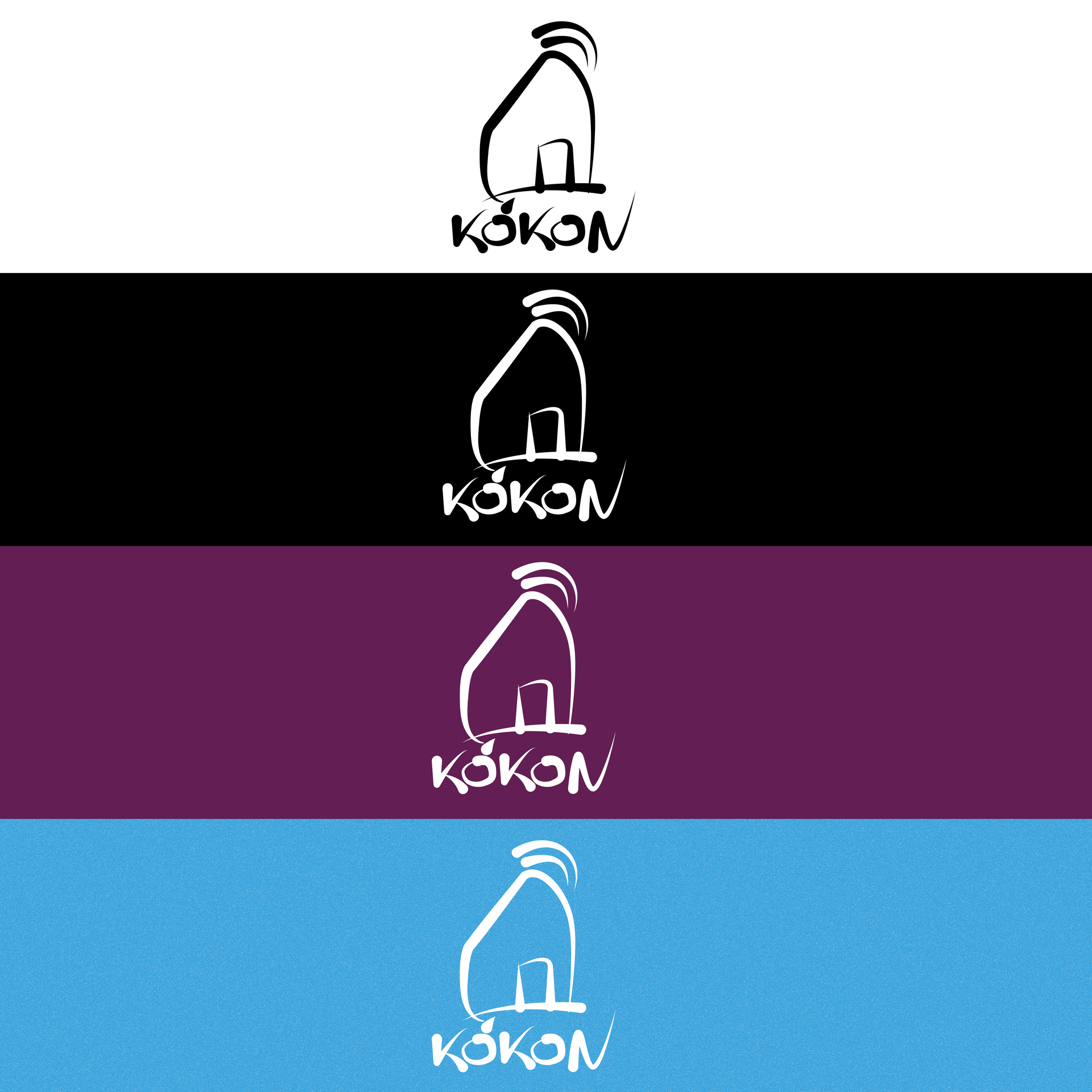 A logo for kokon is shown in different colors