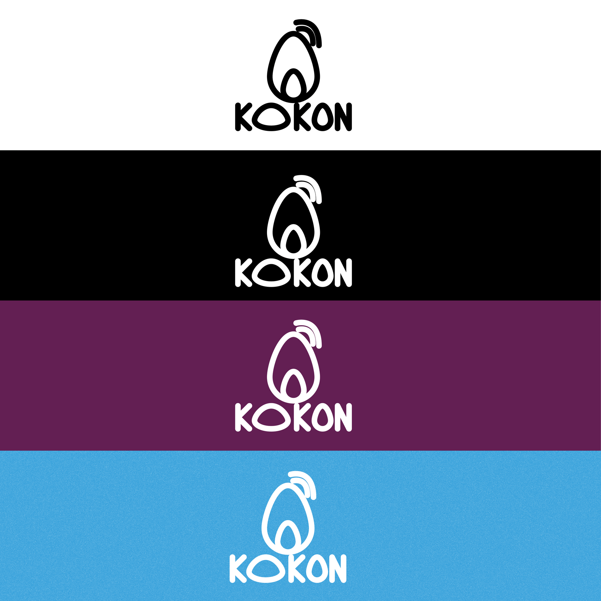 A logo for kokon is shown in different colors