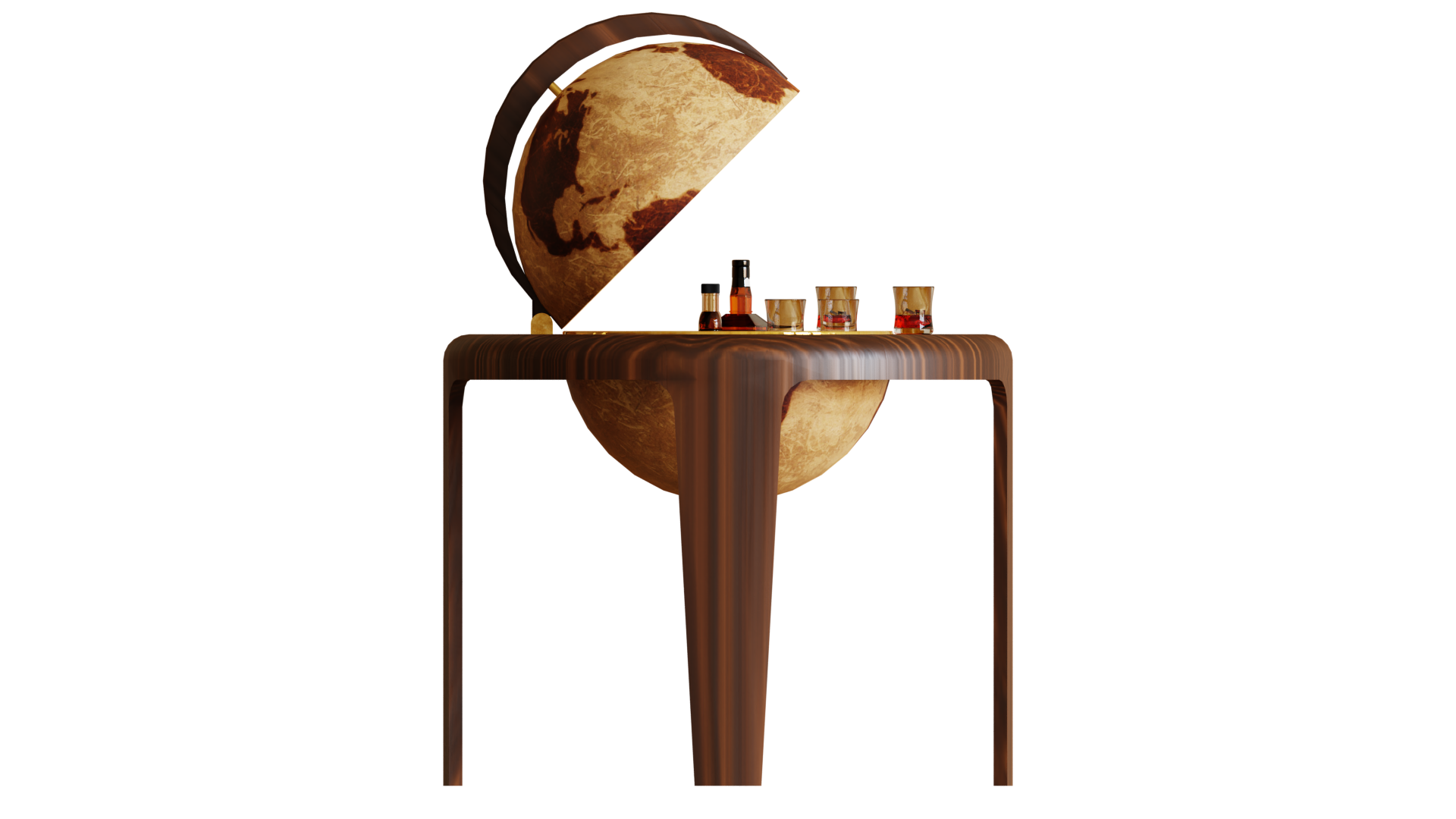 A wooden table with a globe on top of it.