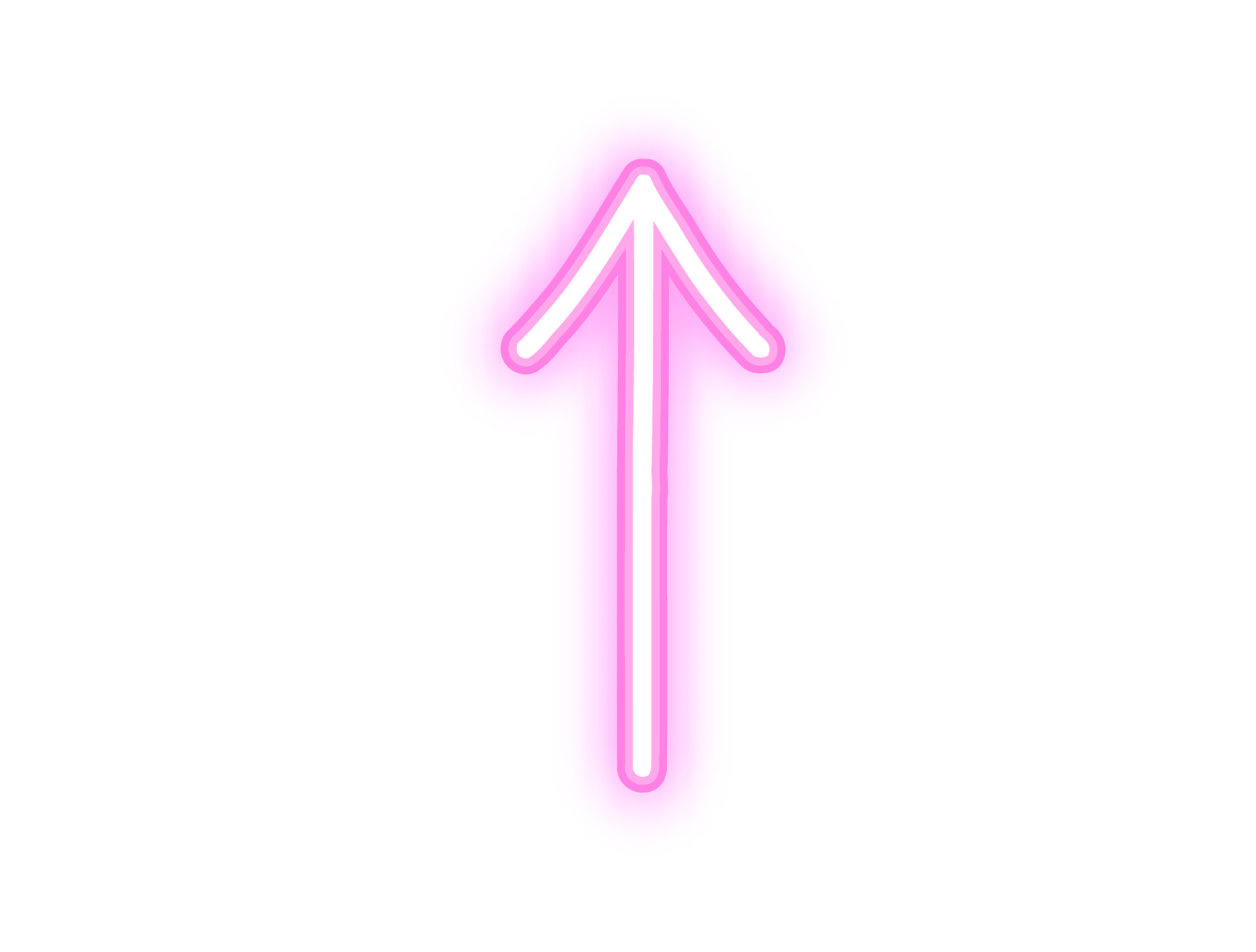 A pink neon arrow pointing up on a white background.