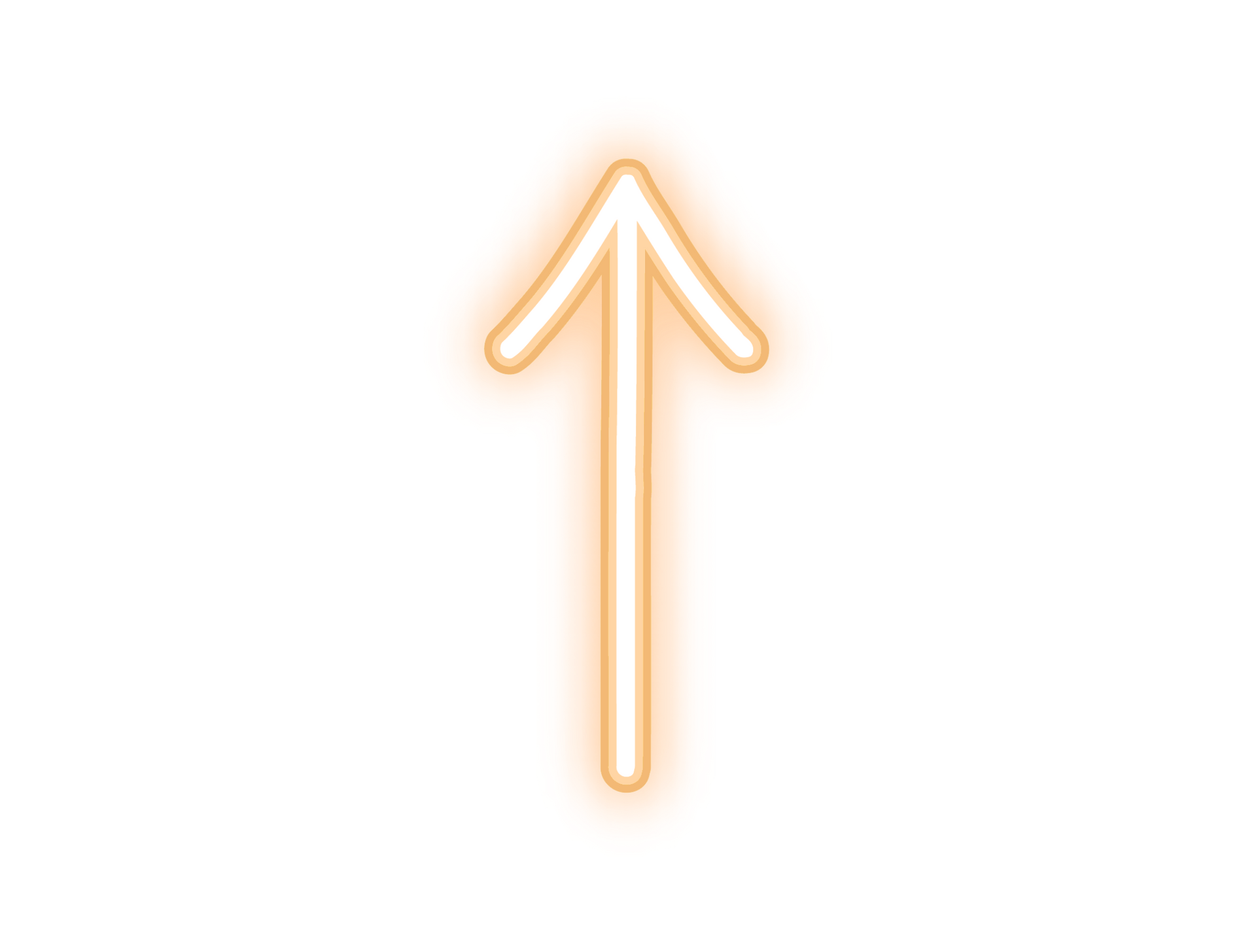 A neon arrow pointing up on a white background.