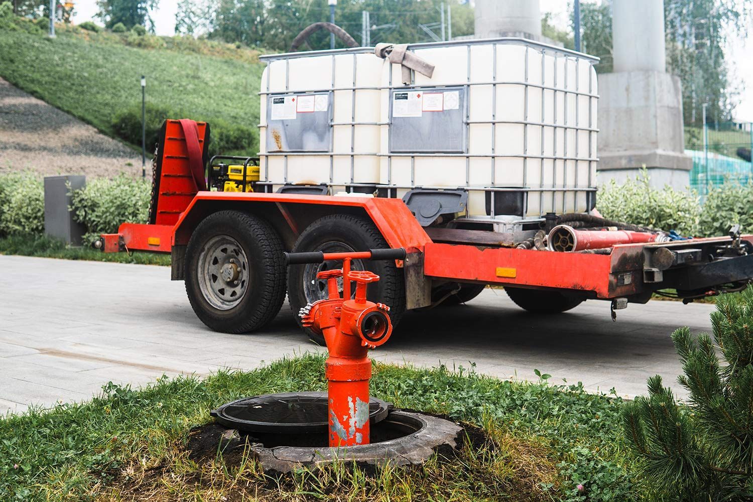 Trailer with white water tank