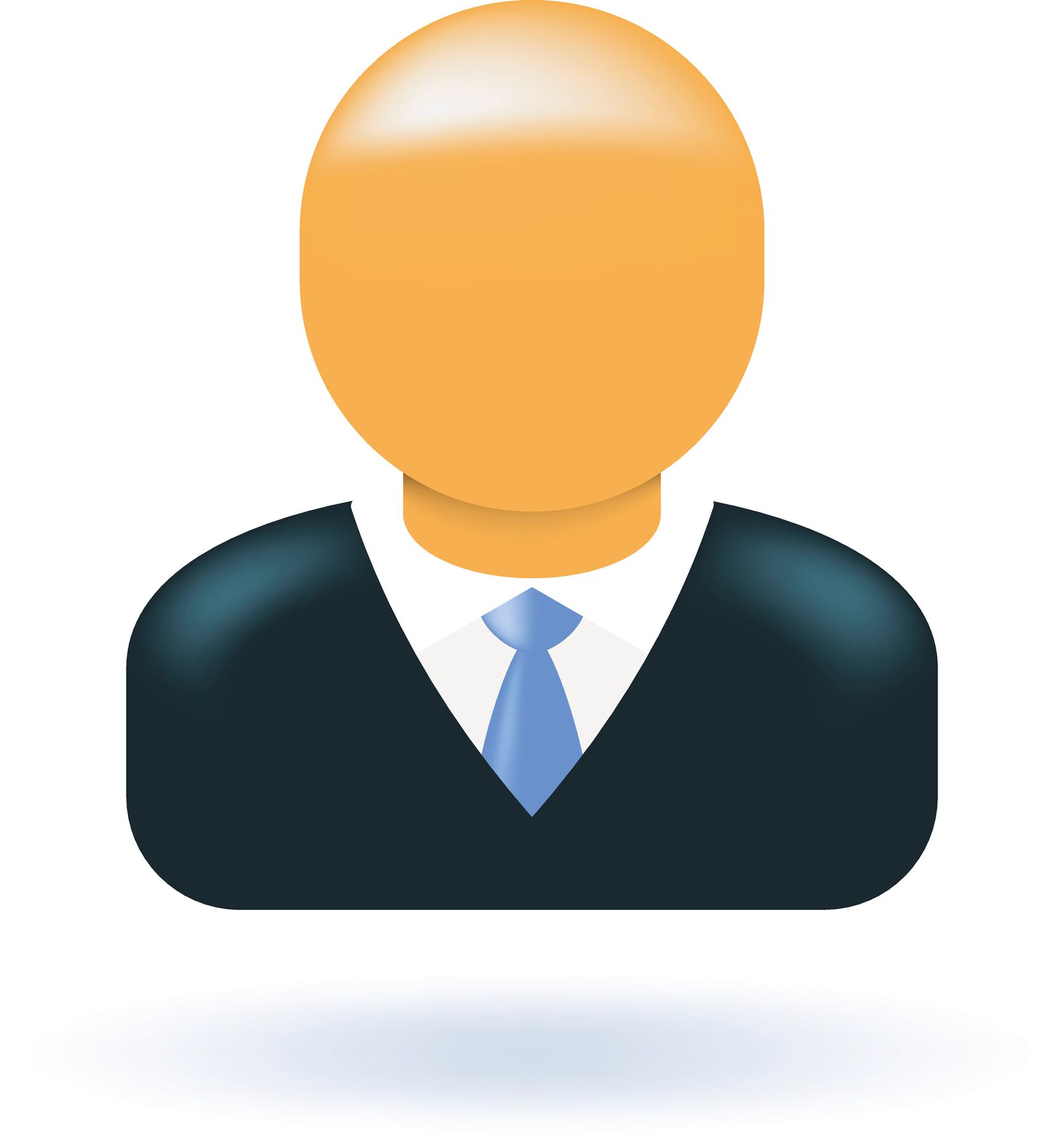 Persona con la faccia arancione, in giacca e cravatta blu.