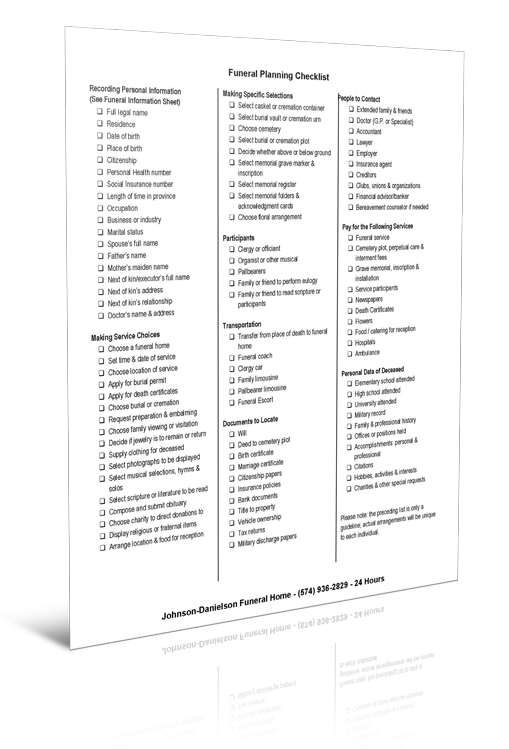 Johnson-Danielson Funeral Home Funeral Planning Checklist