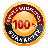a service satisfaction guarantee badge with a 100 % guarantee on a white background .