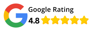 A google rating of 4.8 stars is shown on a white background.