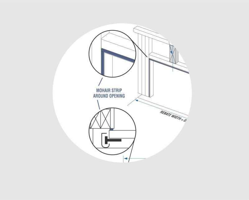 A black and white drawing of a door with a circle around it.