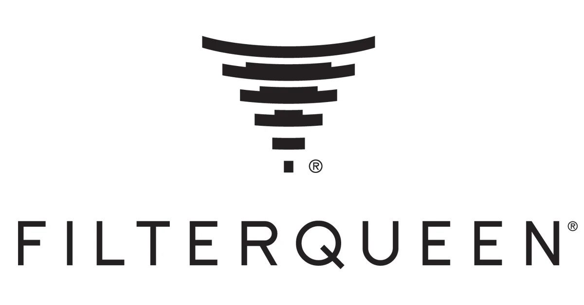 FilterQueen logo: Black and white tornado-shaped design above brand name.