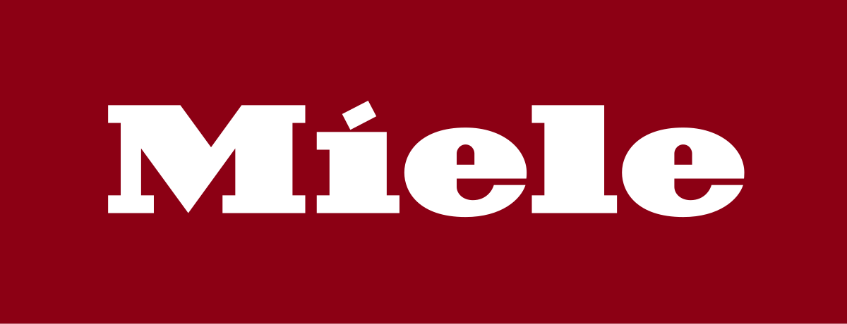 Miele logo in white text on a red background.