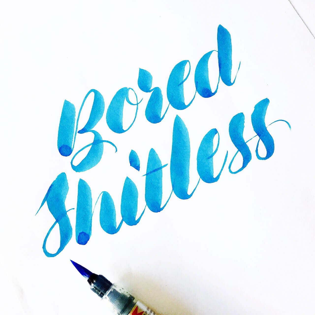 Calligraphy written in blue ink on a white background, reading