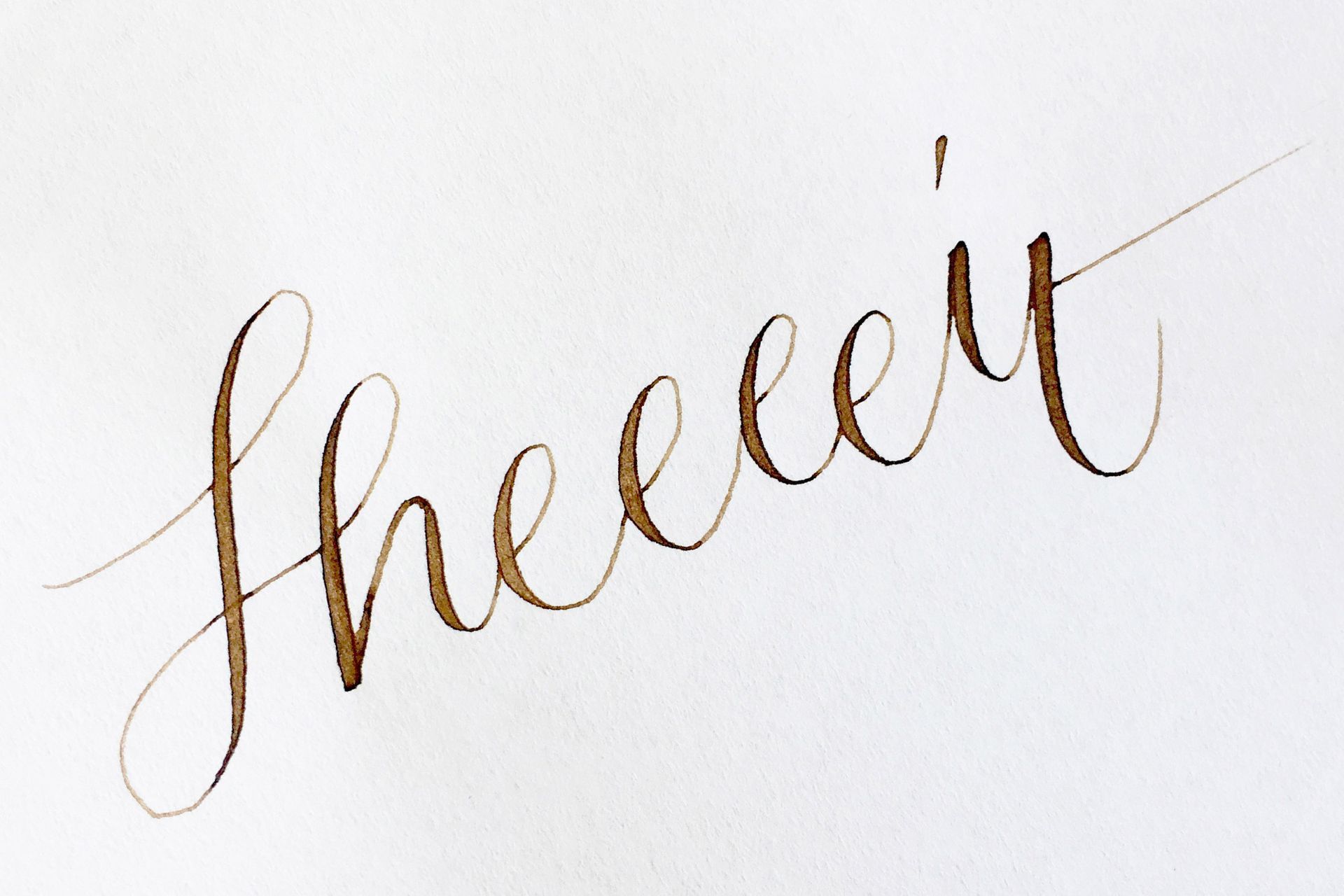 Elegant, brown calligraphy on a white background spelling out the word