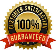 A customer satisfaction guaranteed seal with a red ribbon.