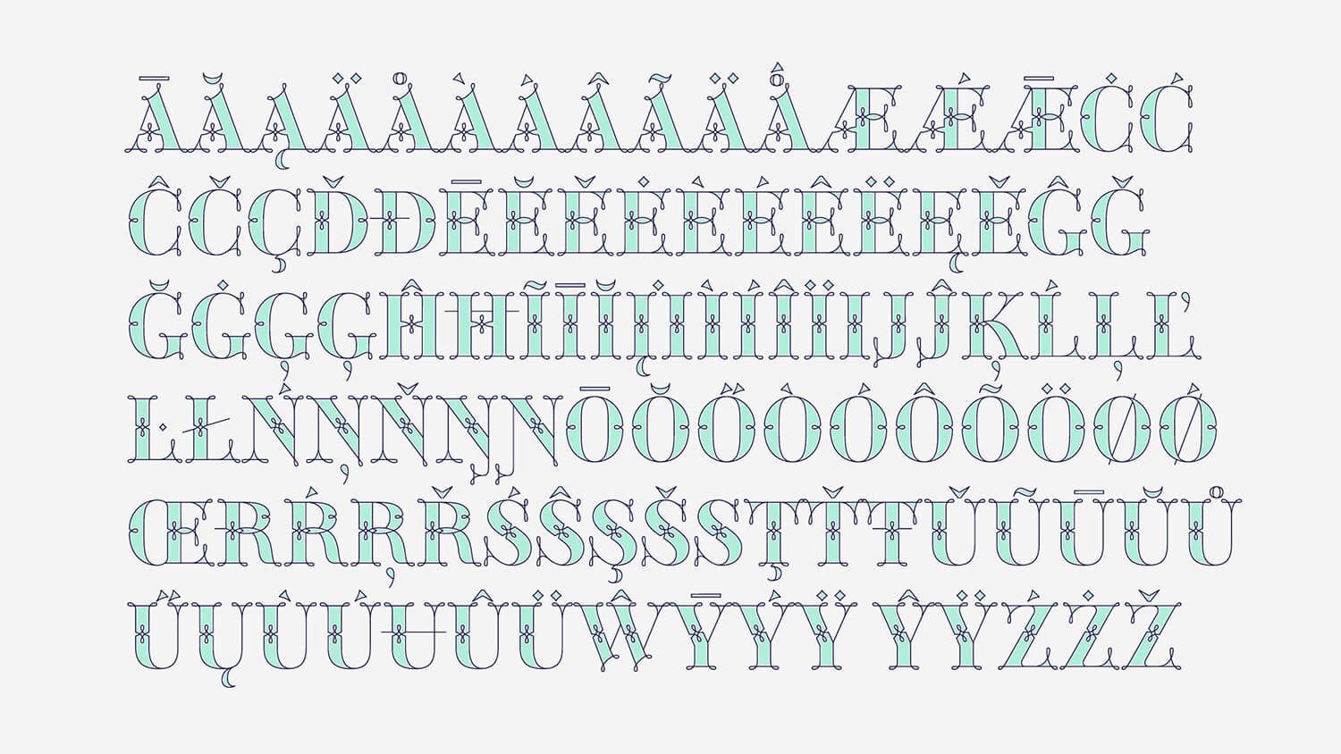 Pastel alphabet chart with uppercase letters A–Z arranged in rows on a white background