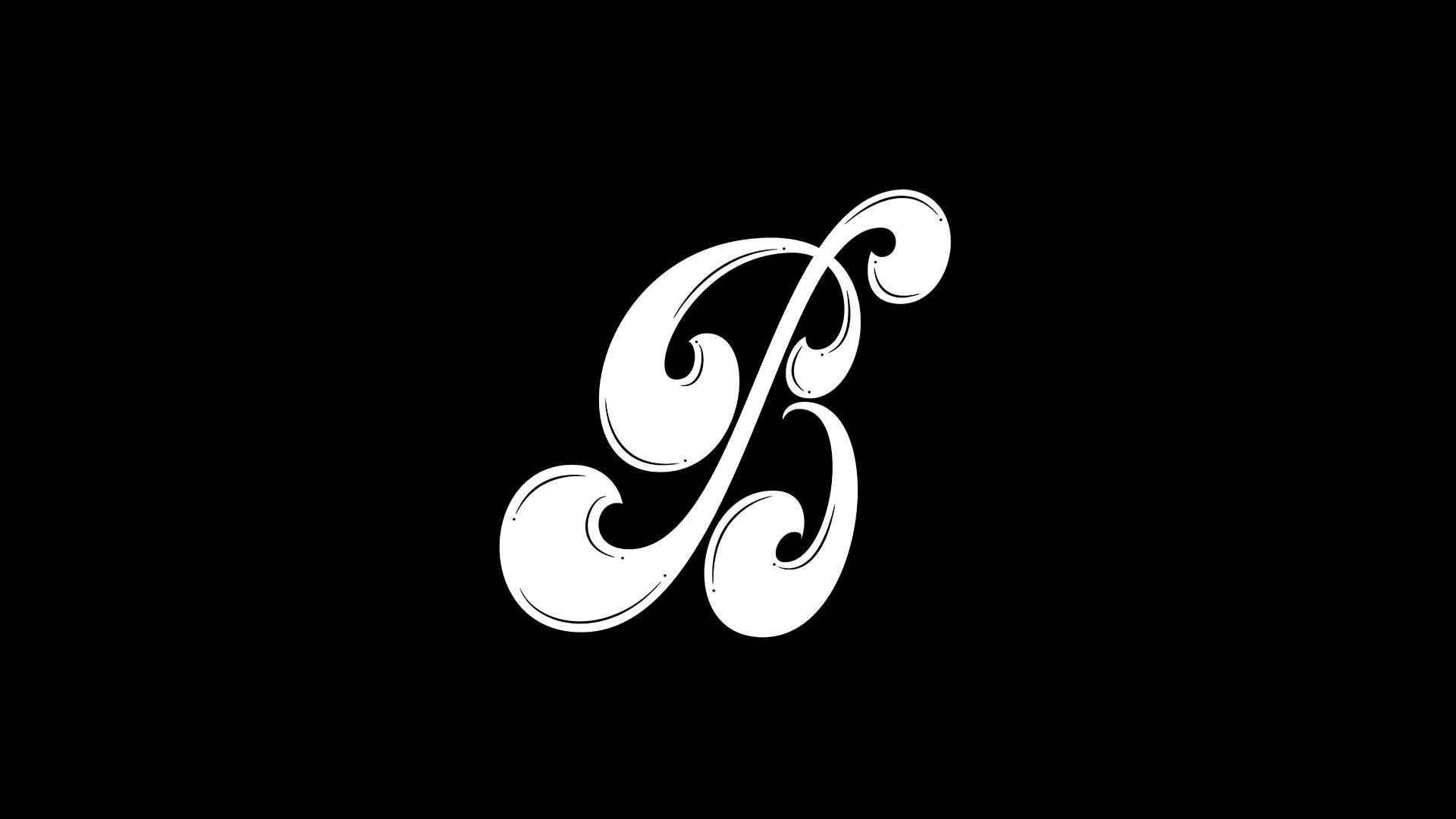 White ornate letter “B” centered on a black background.