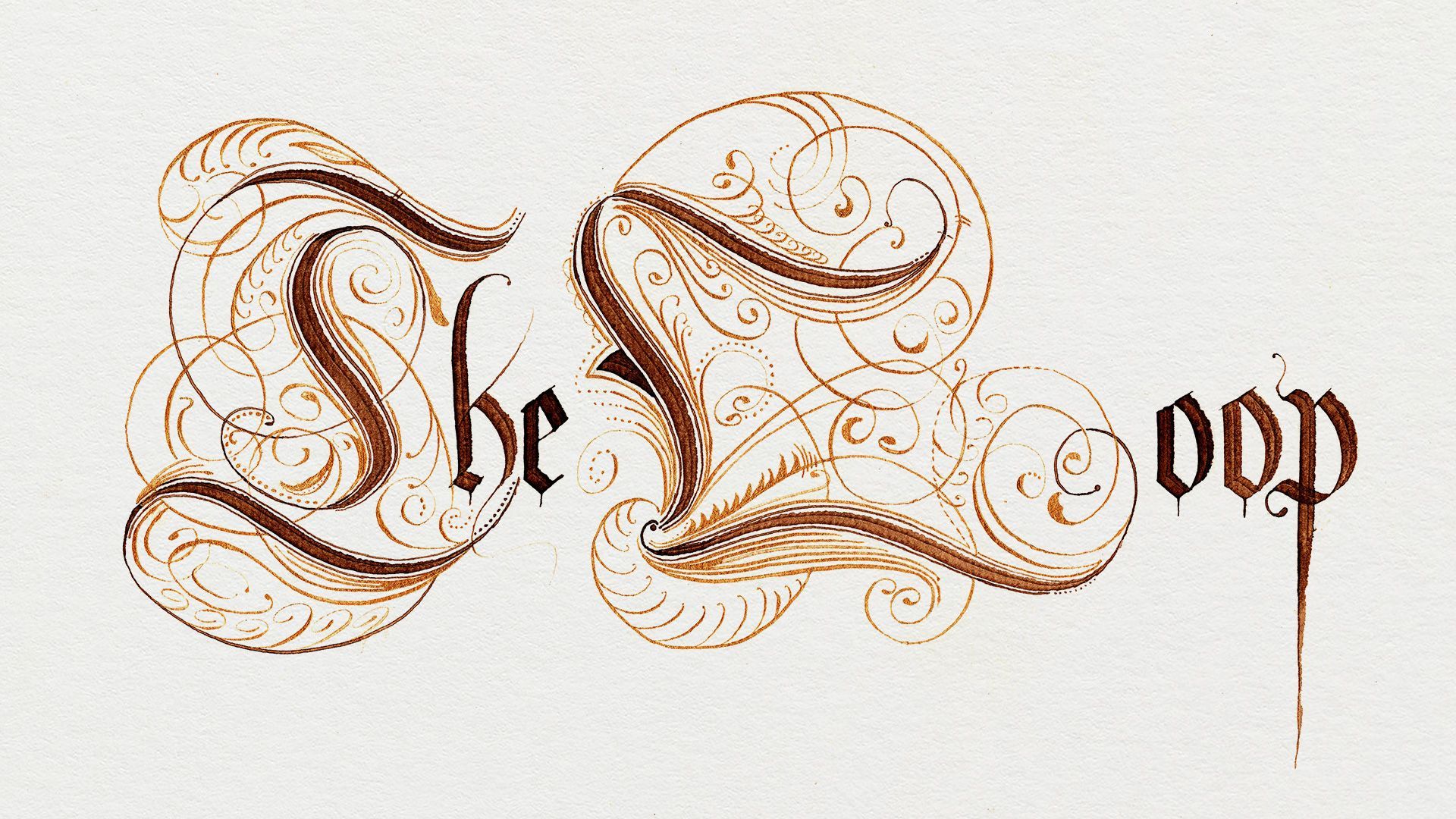 Decorative brown calligraphy spelling “The Loop” on a light background