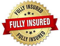 A gold seal with a red ribbon that says `` fully insured ''.