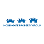 A logo for northgate property group with three houses on a white background.