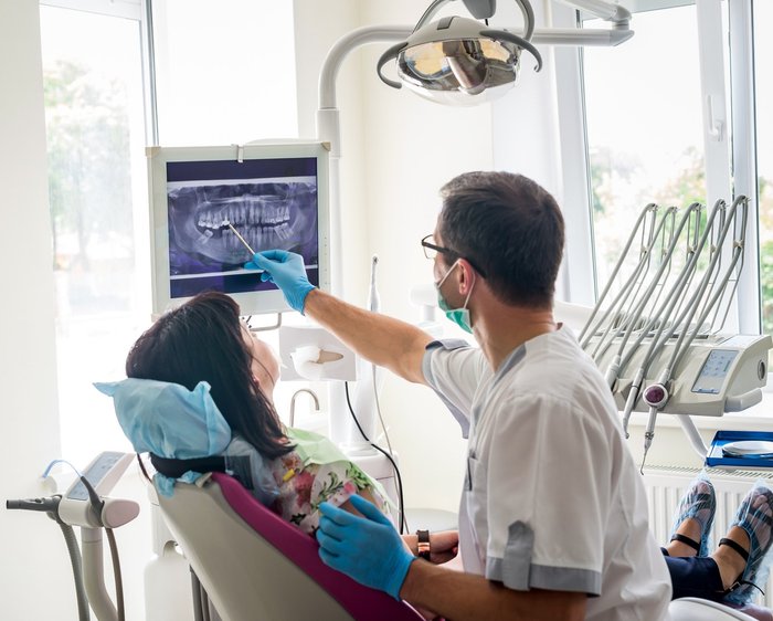 Dentist And Patient Talking About Dental X-Ray — Kingston, NY — Joseph Diacovo, DMD