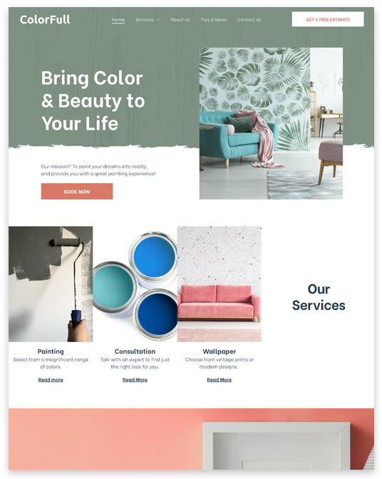 A screenshot of a website that says bring color and beauty to your life