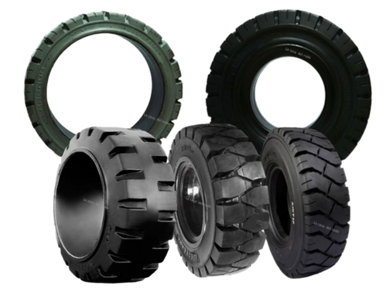 Varias ruedas industriales en diferentes colores y materiales.