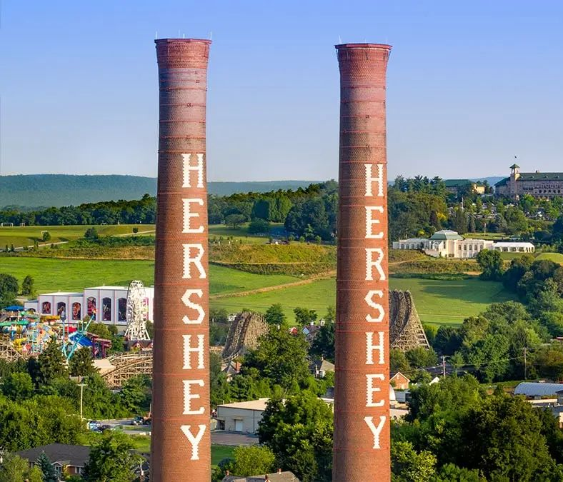 Two brick smokestacks with