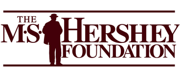 Logo for The M.S. Hershey Foundation featuring a silhouette of a man standing between the M and S of Hershey.