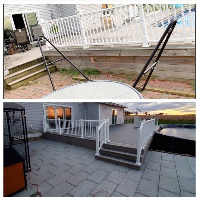A before and after of a deck reconstruction in Mount Pleasant, MI by Altrade Creations
