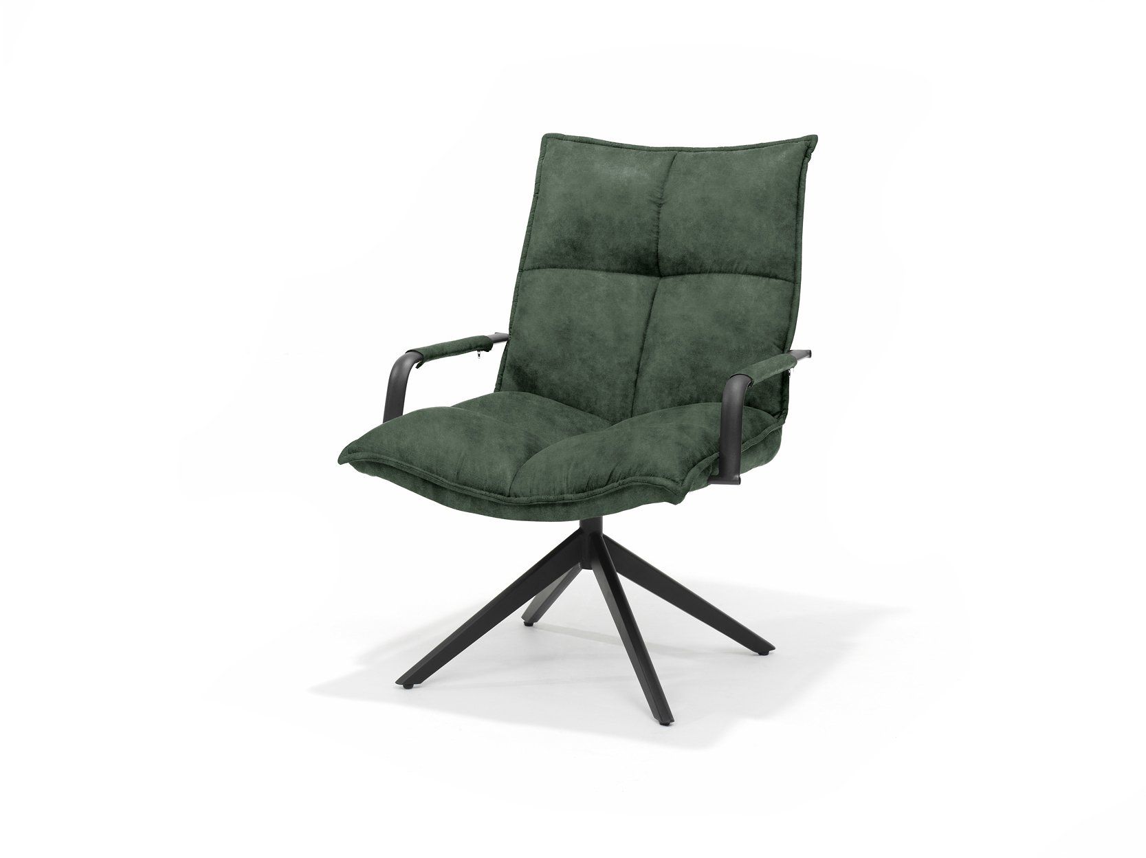 Draaifauteuil Robert in een elegante groene stof, met een modern ontwerp en comfortabele bekleding, perfect voor interieur