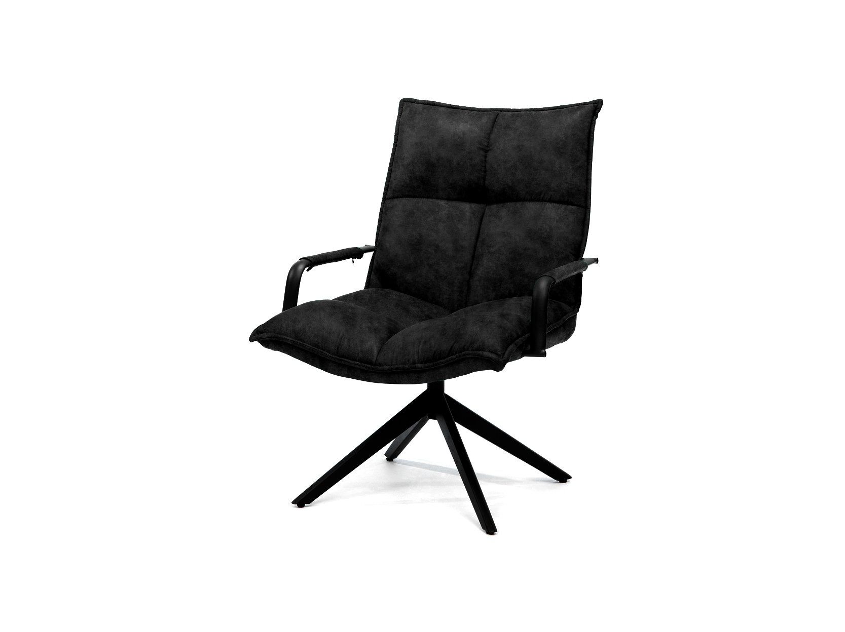 Robert fauteuil met zwarte bekleding, comfortabele rugleuning en slanke metalen poot, voor een strak en modern design