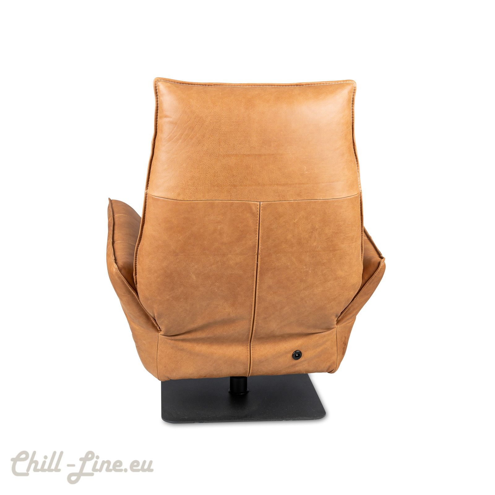 Achteraanzicht van de Jesse Relaxfauteuil, met een strak ontwerp. De gladde, licht gebogen rugleuning en een luxe afwerking.