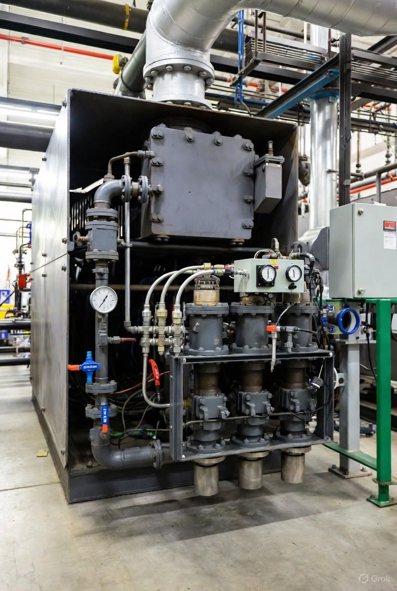 Commercial boiler system with gas controls for Low-NOₓ burner retrofit