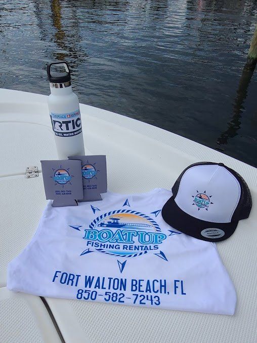 Cap, Water Bottle And Shirt — Destin, FL — Boat Up Fishing Rentals