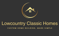 Gold logo for Lowcountry Classic Homes, a house silhouette within a crescent, with text 