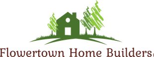 Logo for Flowertown Home Builders: a green house and trees on a green grassy hill, with text below.
