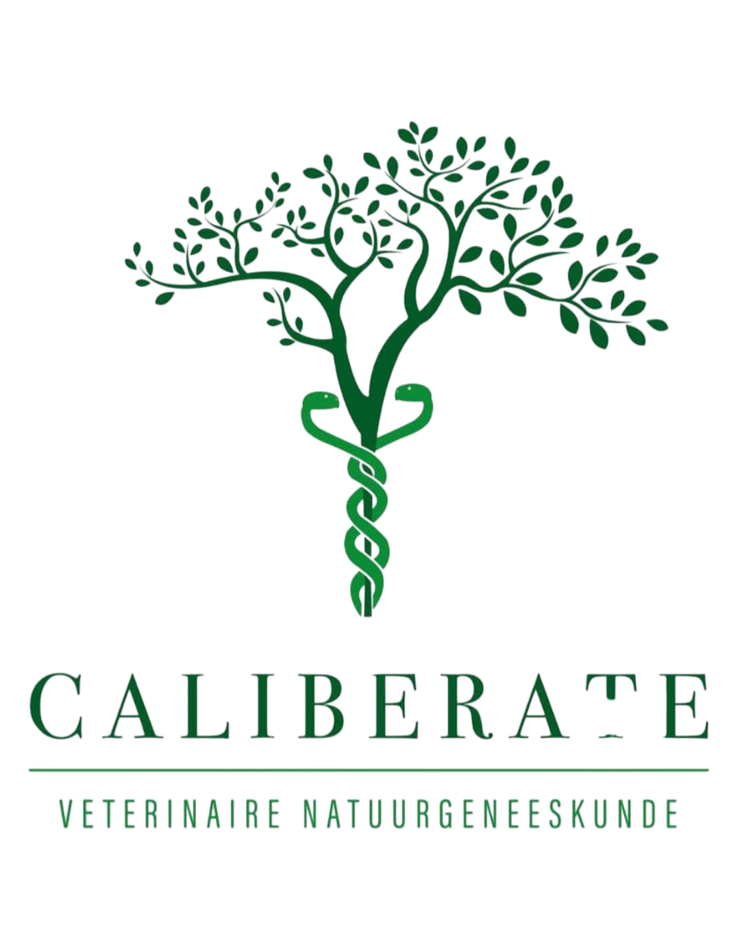 Een logo voor kalibreren veterinaire natuurgeneeskunde met een boom en slang