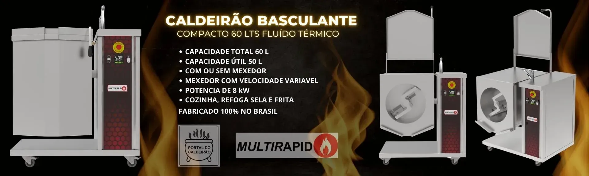 Banner caldeirão industrial basculante 60 litros em inox