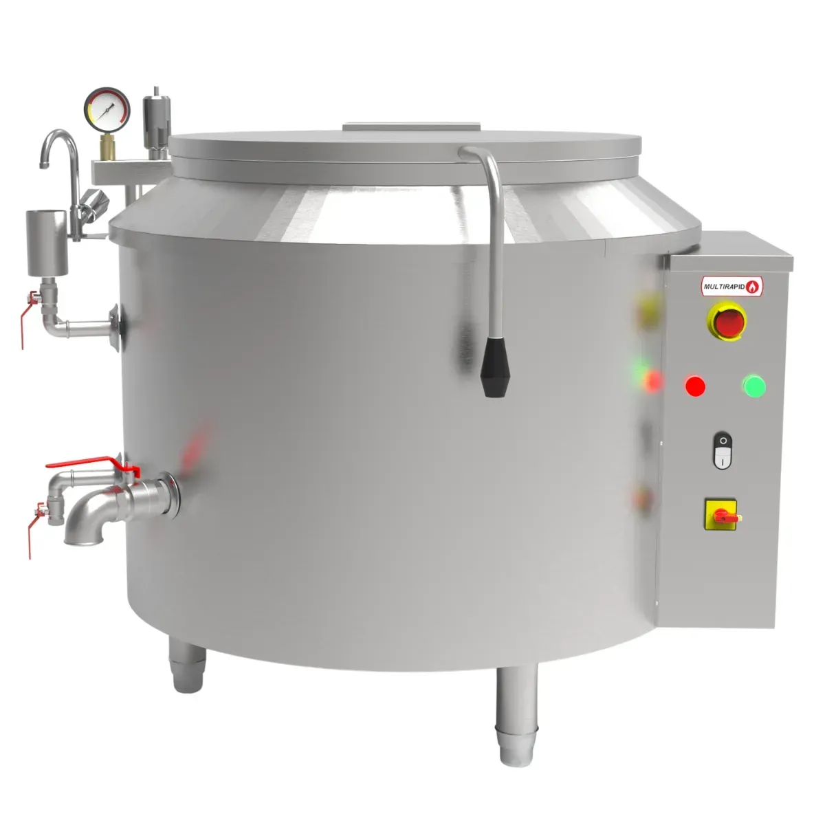 Caldeirão industrial autogerador de vapor elétrico com tampa fechada em inox