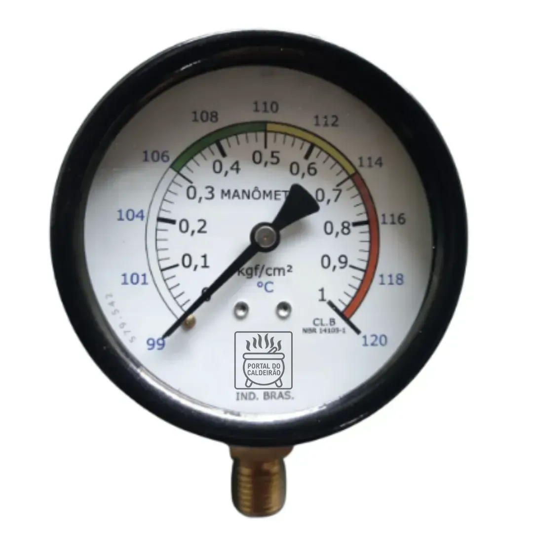 Manômetro para caldeirão Industrial de 0 a 1 kgf/cm² diametro de 80 mm conexão 1/4 BSP