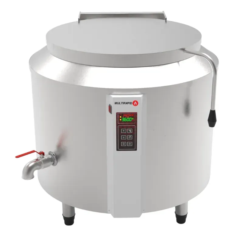 Panela de arroz  industrial com comandos elétricos e aquecimento a gás indireto em aço inox